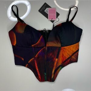 PrettyLittleThing Strappy Corset Top Women Size 2 Multicolor Tie Dye NWT